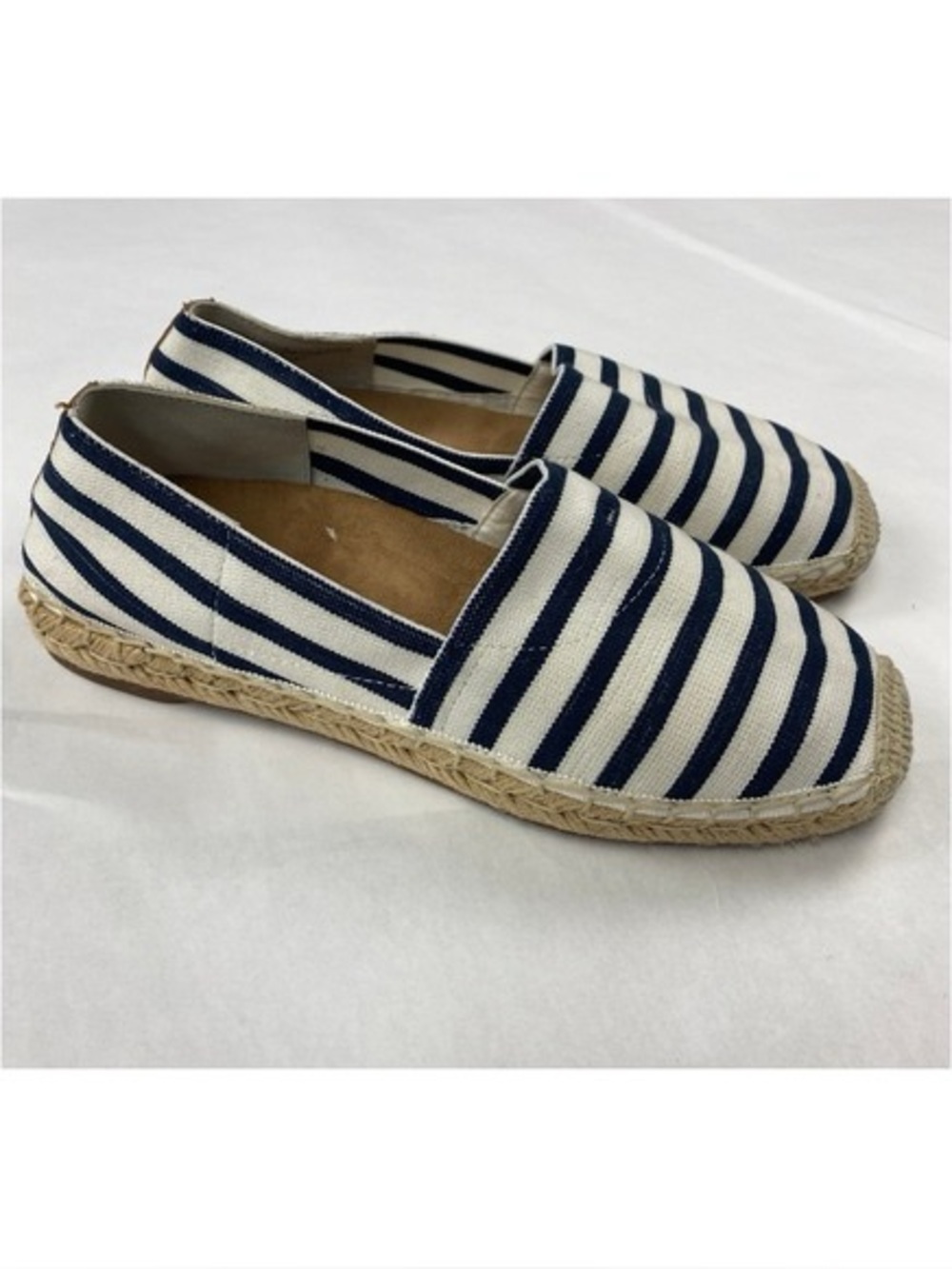 Vionic Valerie Striped Espadrilles Flat Women's Size 8 Blue White Comfort